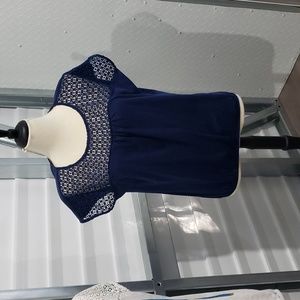 St John's Bay Size XLarge Navy Blue Short Sleeve Top‎ w/Embroidered Trim .